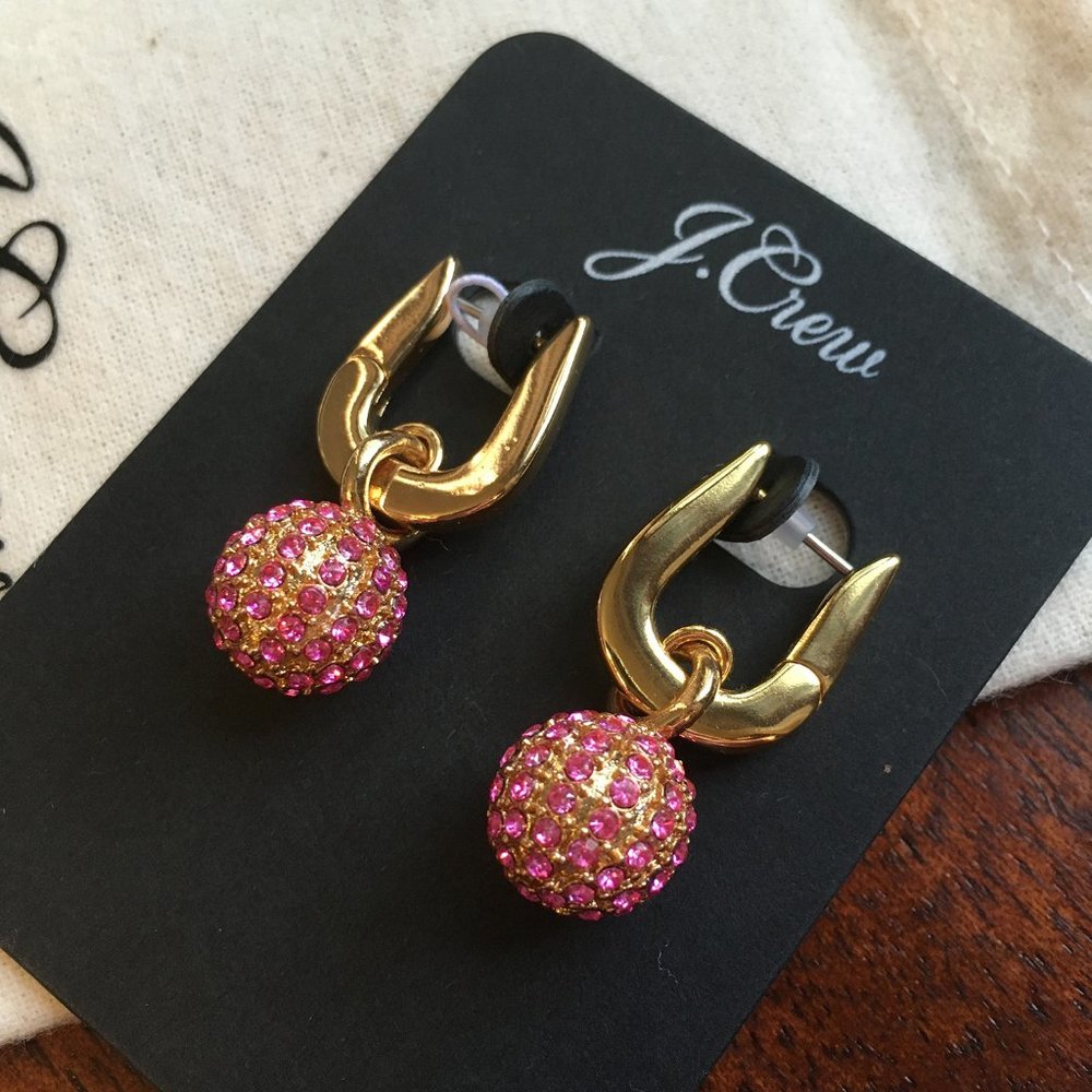J. Crew pink crystal ball earrings NWT